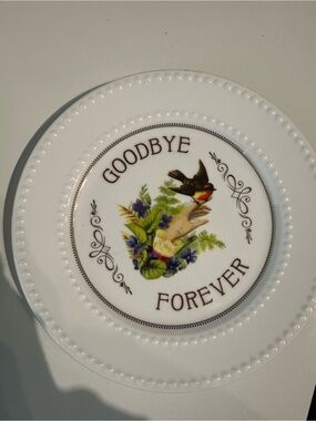 Dollskill Home Goodbye Forever Decorative White Ceramic Plate with Bird Motif